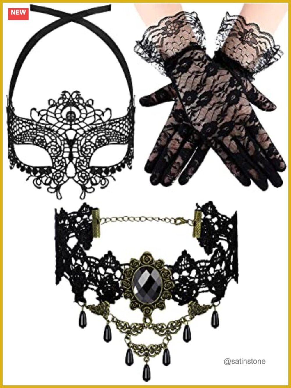 Lace Masquerade Mask Set Gothic Choker Necklace Gloves Cosplay Costume